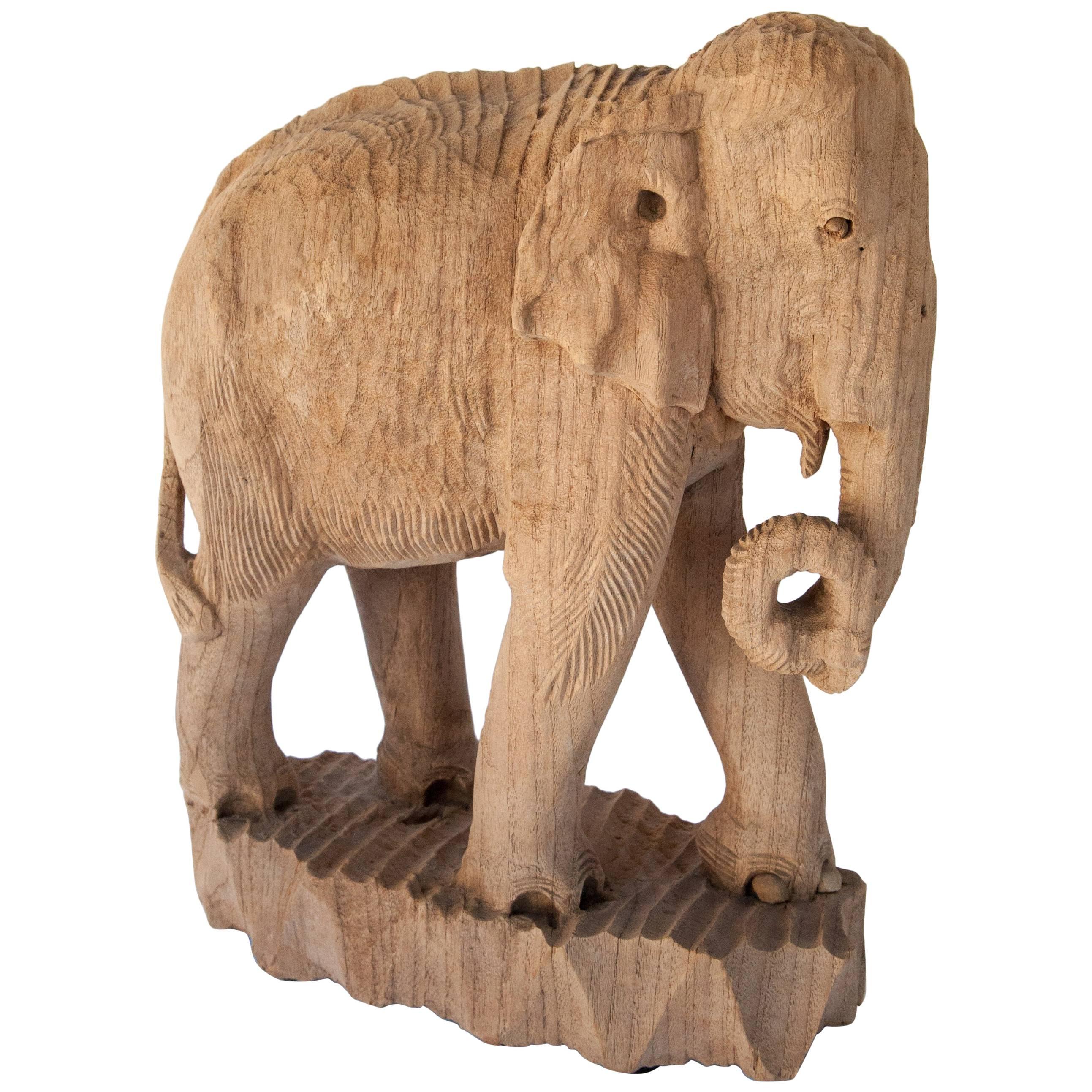 Eroded Hand-Carved Elephant, Teak Wood, Late 20th Century, Northern Thailand