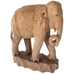 Eroded Hand-Carved Elephant, Teak Wood, Late 20th Century, Northern Thailand