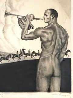 "Eroica, " Rare Print with Nude Male and Beethoven Reference, World War I Era