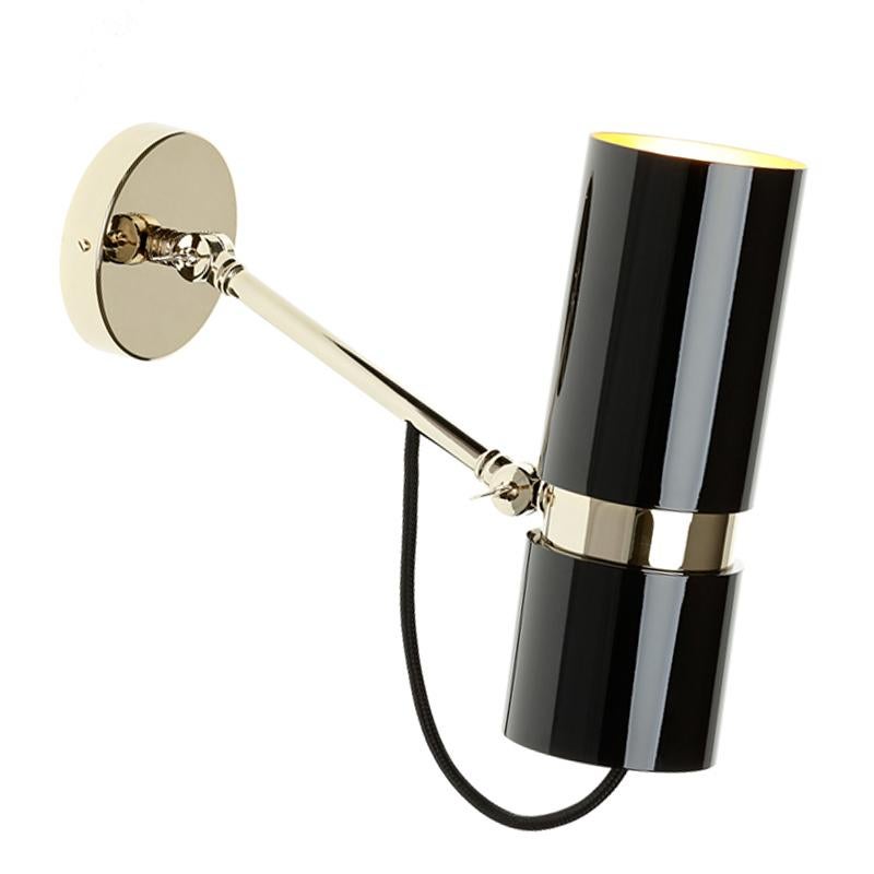 Brass Eroll Wall Lamp with Black Lacquered Shade For Sale