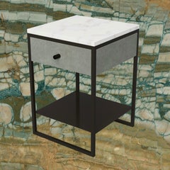 Eros Bedside Table Marblo Surface, Ultraleather and Dark Bronze Powder Coated