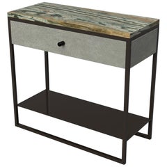 Table de chevet Eros avec plateau en marbre à tiroir, Ultraleather, acier revêtu de poudre