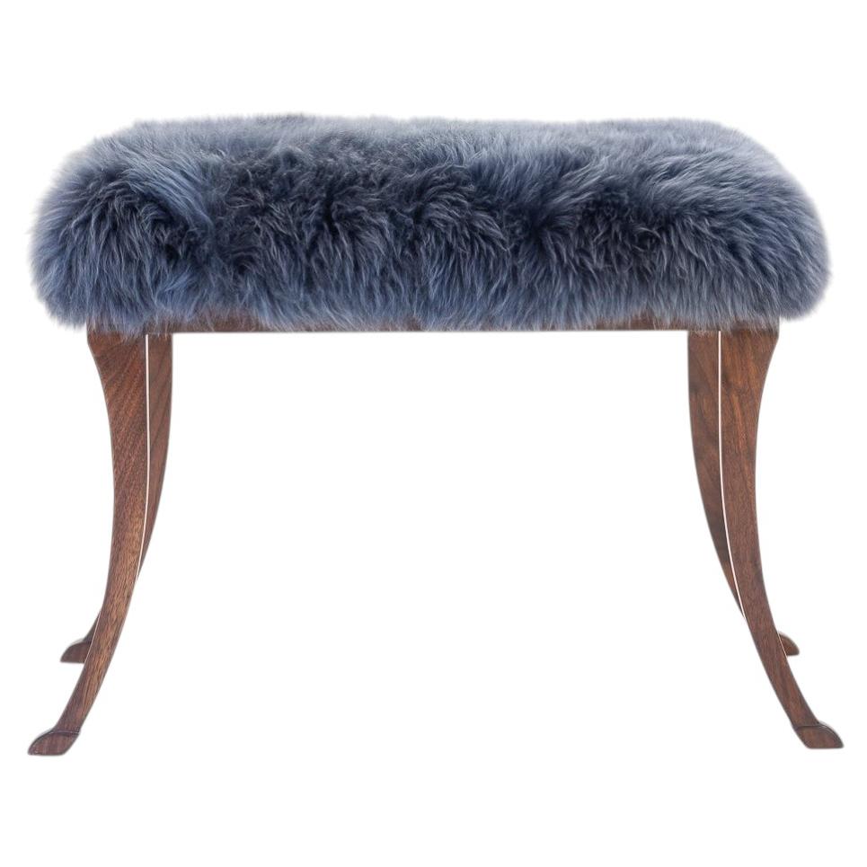Eros Bench in Solid Walnut with Gray Fur - Custom Sizes Available For Sale