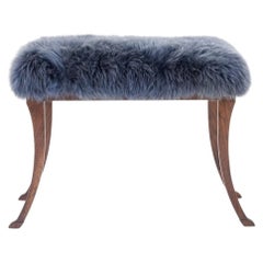 Eros Bench in Solid Walnut with Gray Fur - Custom Sizes Available