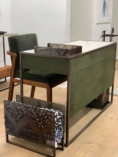 Eros Desk in Antique Bronze Frame & Novasuede and Marblo Surface