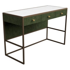Eros Desk in Powder Coated, Novasuede upholstery, Marblo surface and Brass Knob