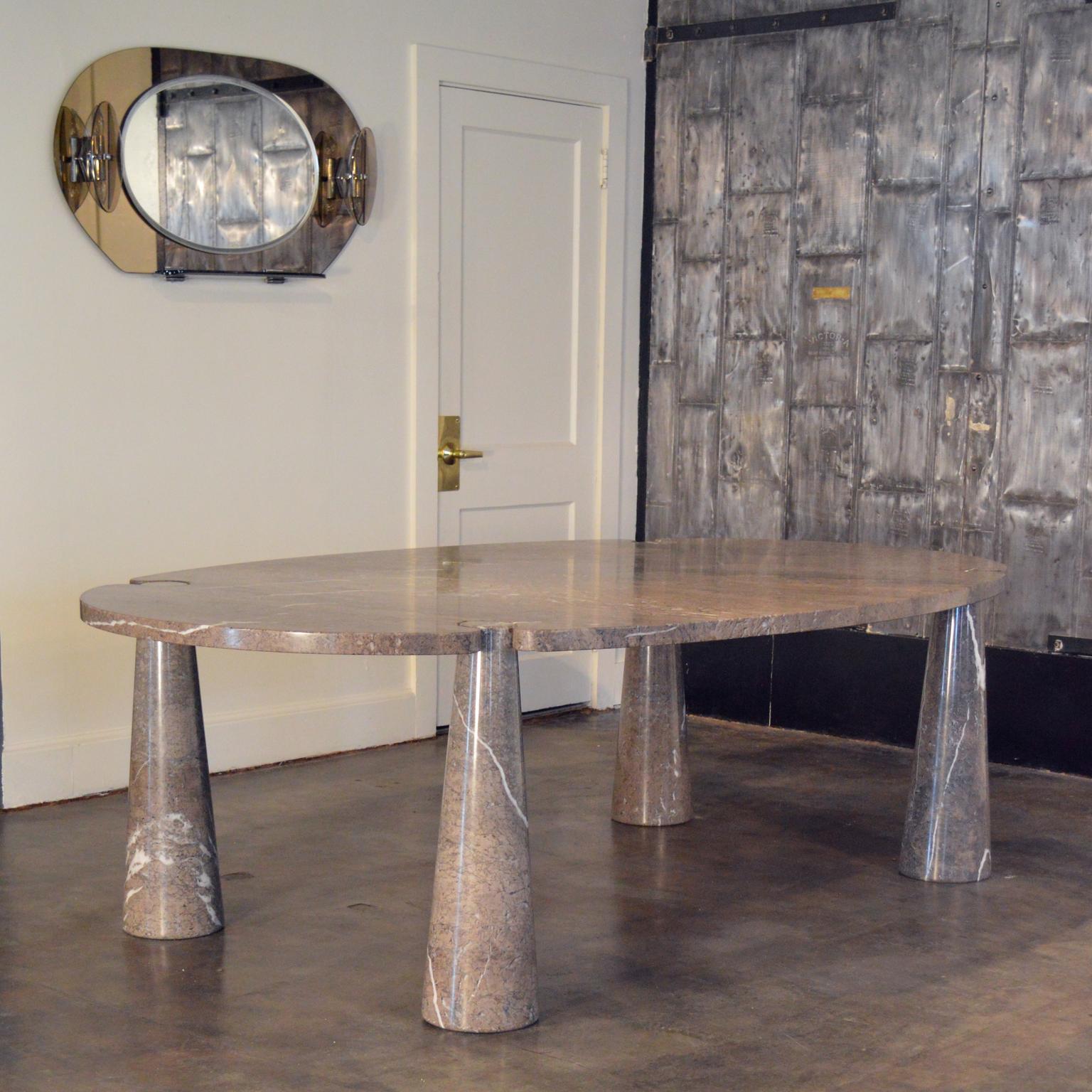 Large 'Eros' Dining Table designed by Italian architect Angelo Mangiarotti. This scarce example made by Skipper, circa 1971,  is constructed exclusively from Mondragone Marble. The stone exhibits a range of texture and depth of color-- from mocha