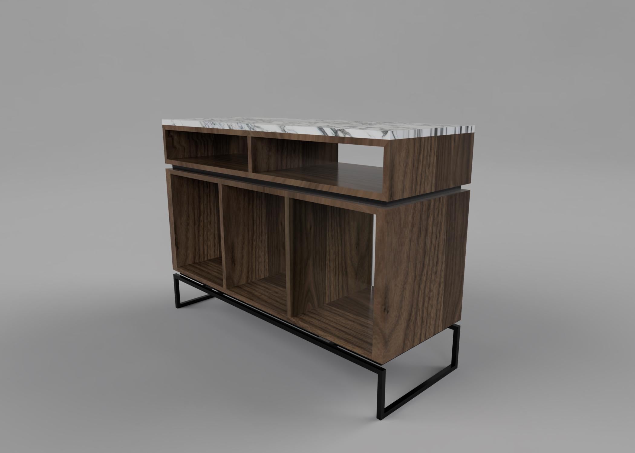 Custom Made Pelios DJ Console Table Walnut Veneer, Metal Legs and Marble 2
