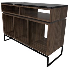 Pelios DJ Console Table Walnut Veneer Structure, Metal Legs and Marble Surface