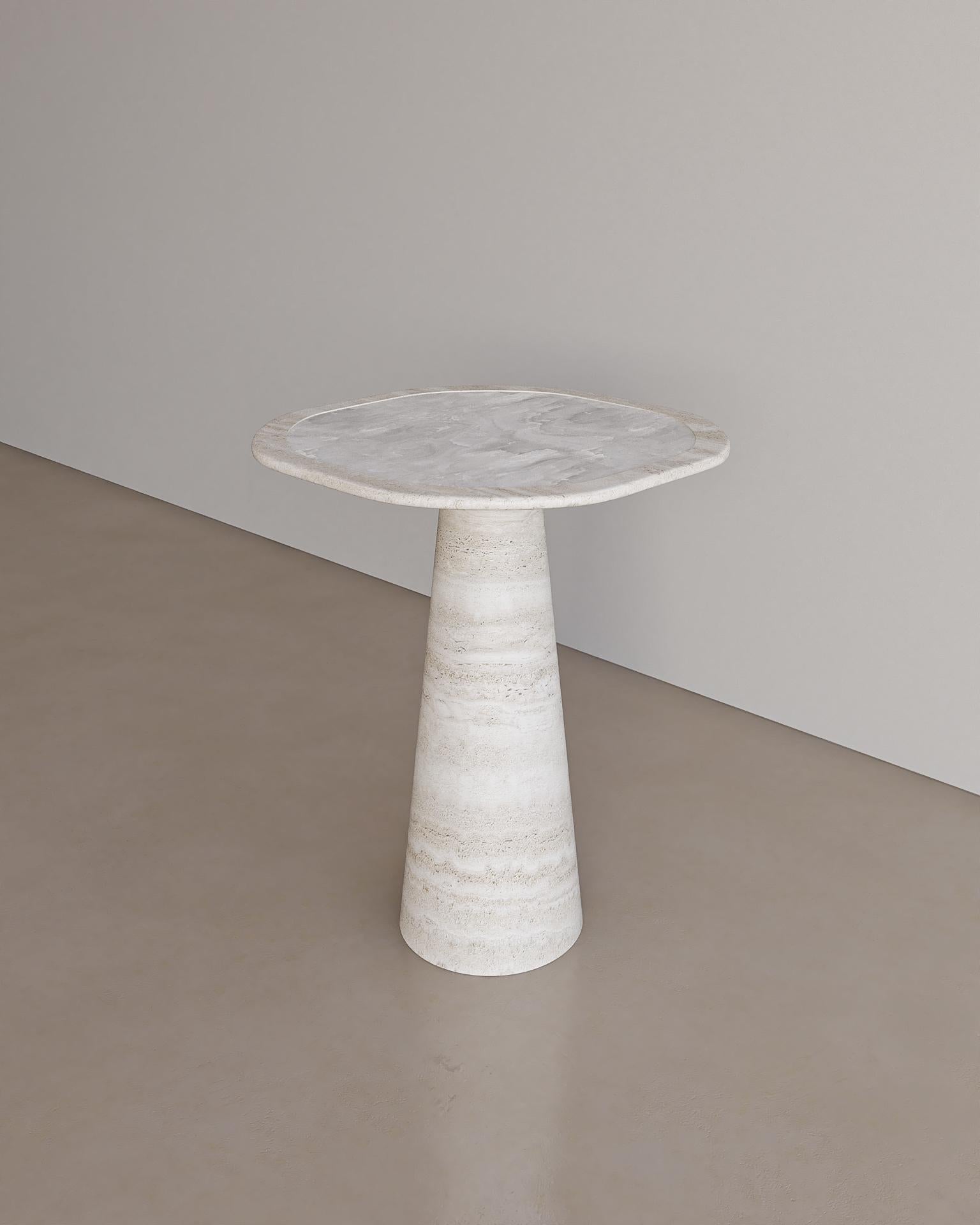 Contemporary Eros Foyer Table in Italian Bianco Travertine with a Viola Heart For Sale