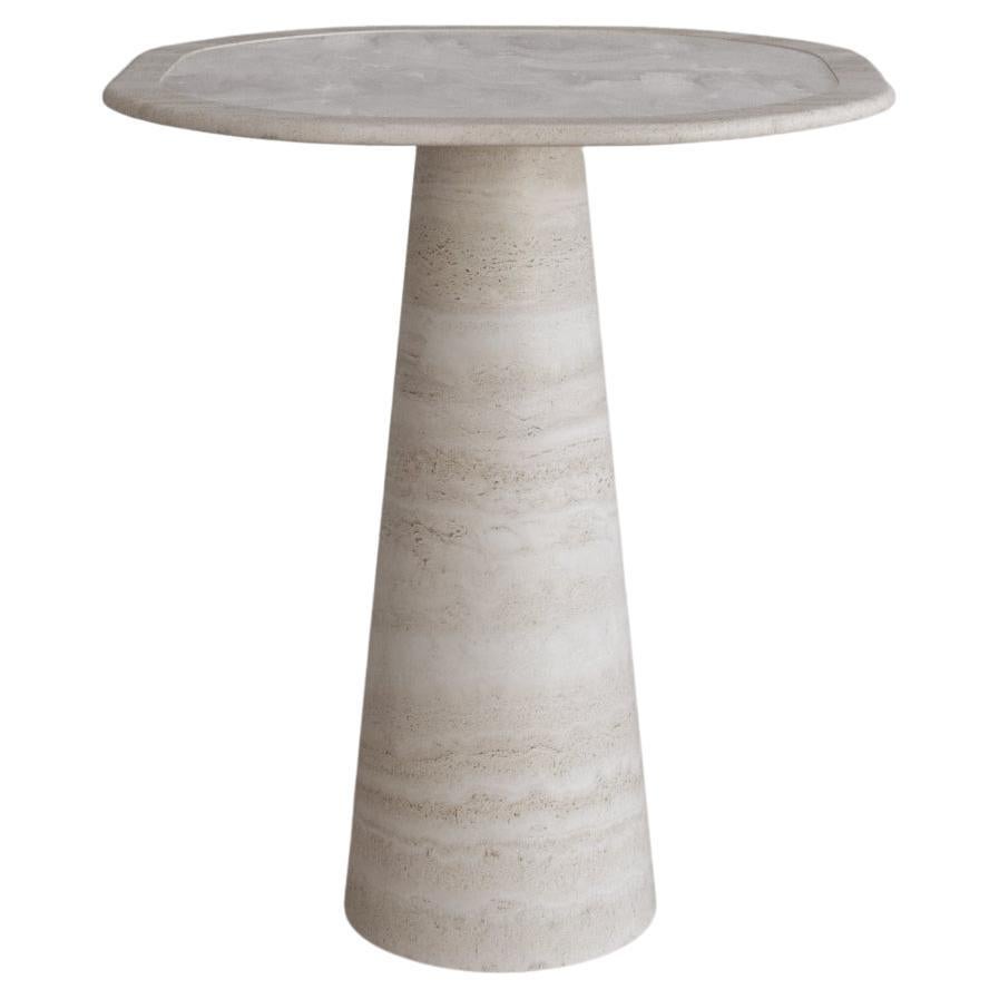 Eros Foyer Table in Italian Ivory Travertine and Bianco Onyx Inlay For Sale