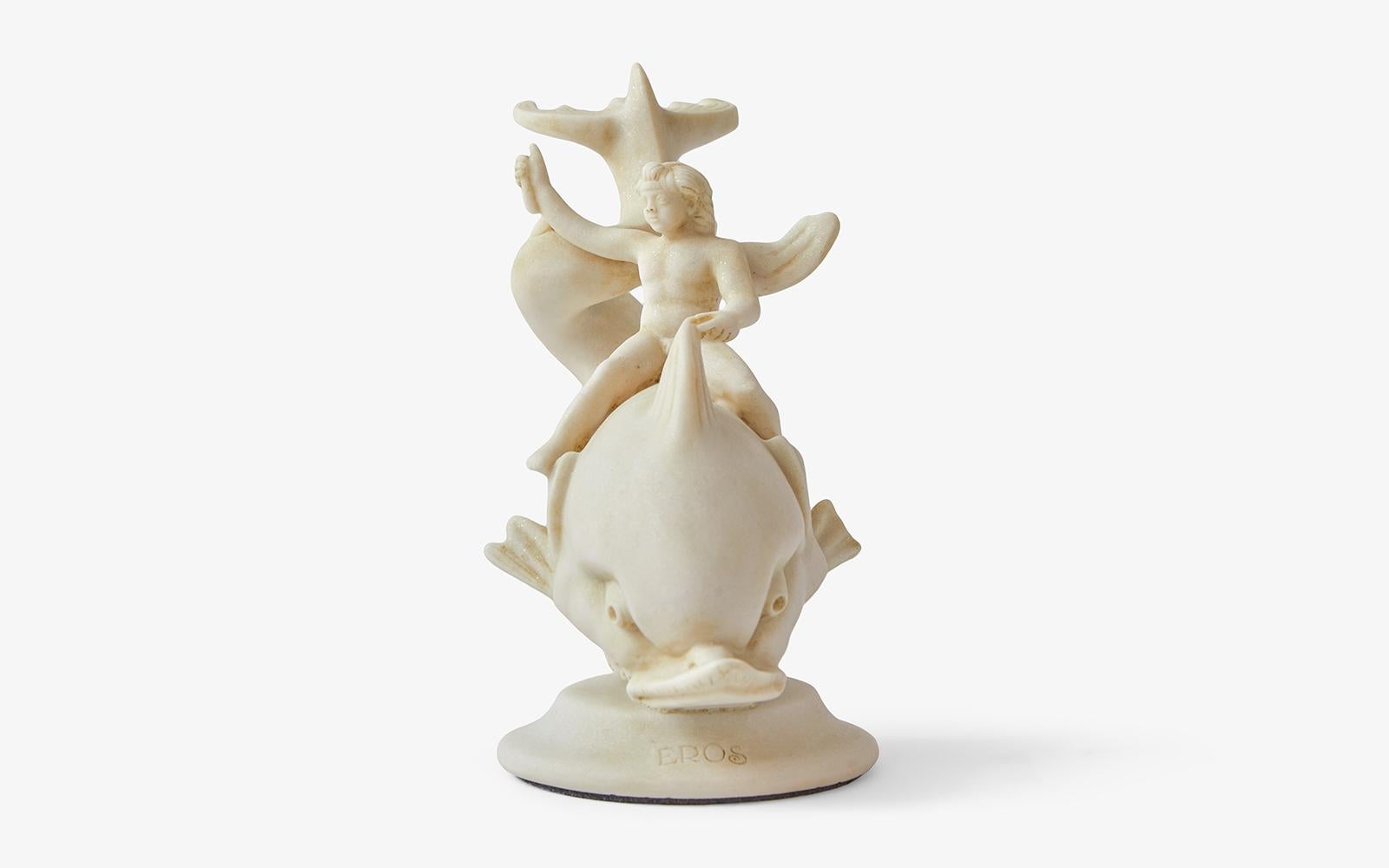 Classical Roman Eros on Dolphin Made with Compressed Marble Powder (Large) For Sale