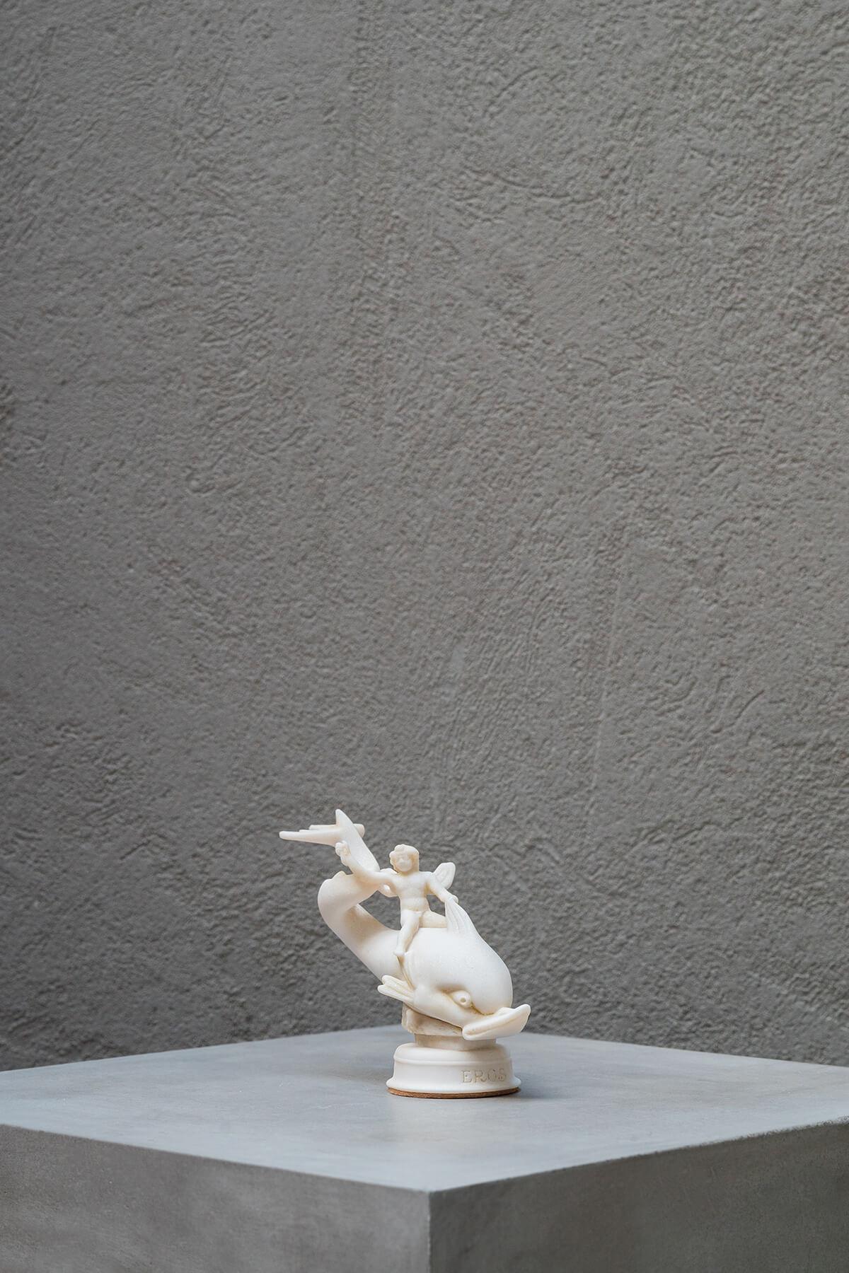 Contemporary Eros on Dolphin Made with Compressed Marble Powder (Small) For Sale