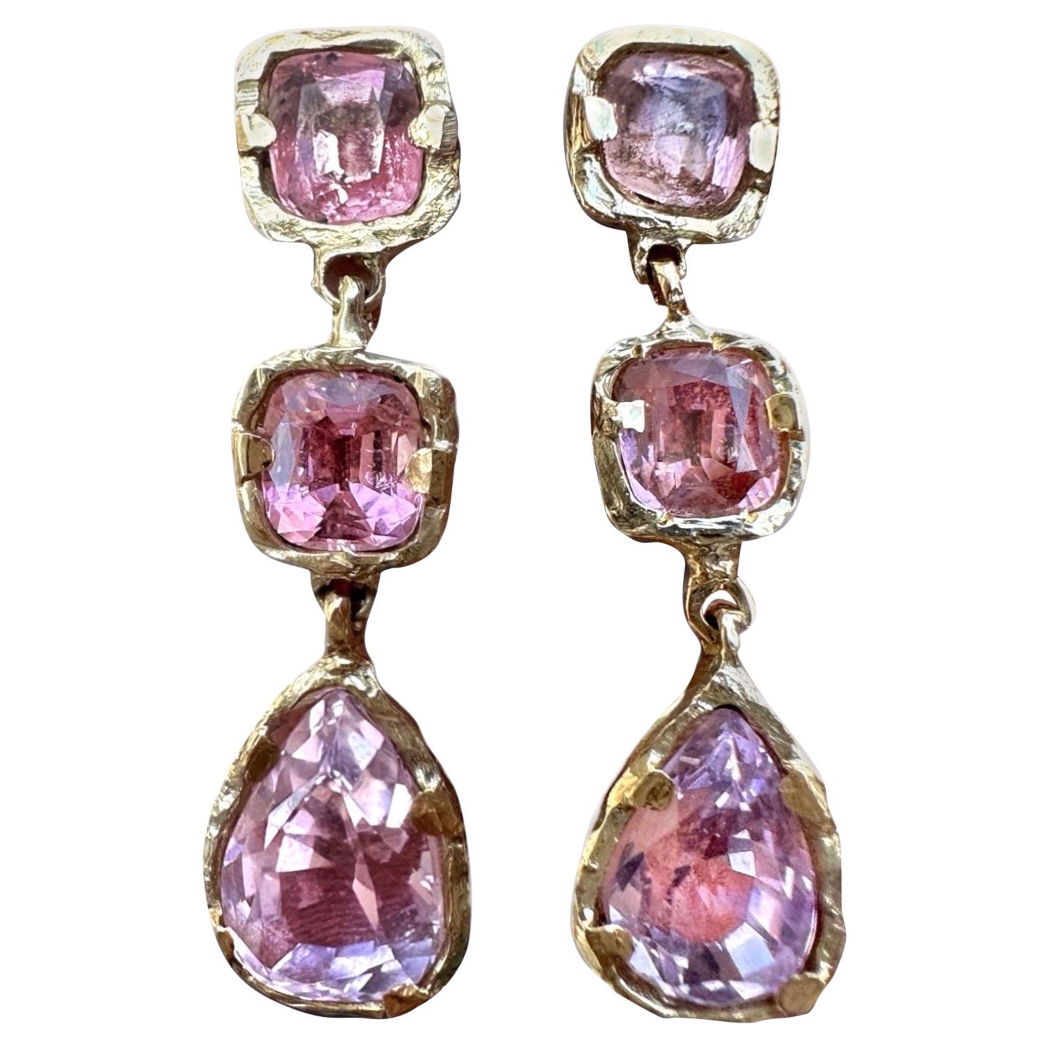 Eros Pink Tourmaline and Kunzite Dangle Gala Tear Drop Earrings in Gold in stock