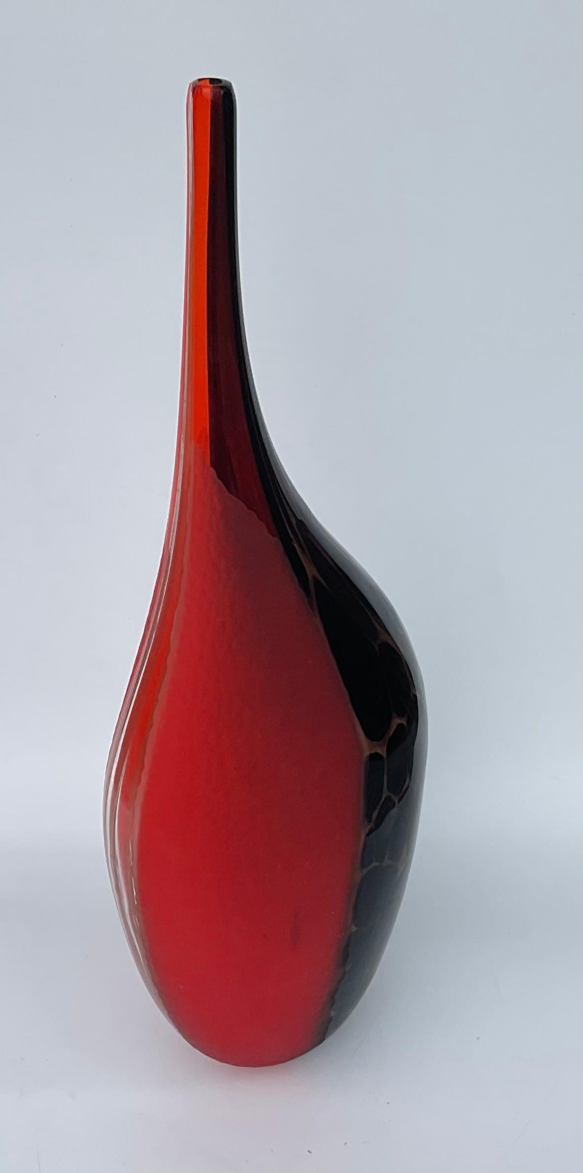 Italian Eros Raffael Signed Murano Sculpture Glass Vase with Battuto and Brilliant Color For Sale