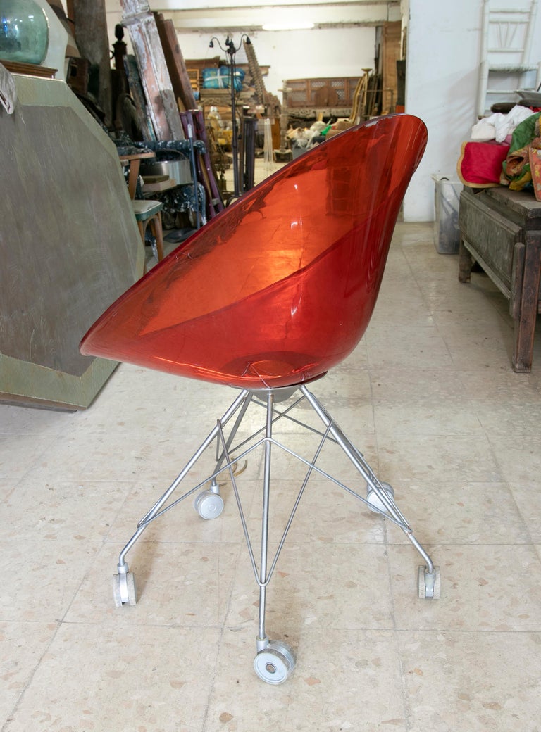 Eros Red Eiffel Swivel Chair on Wheels Philippe Starck for Kartell