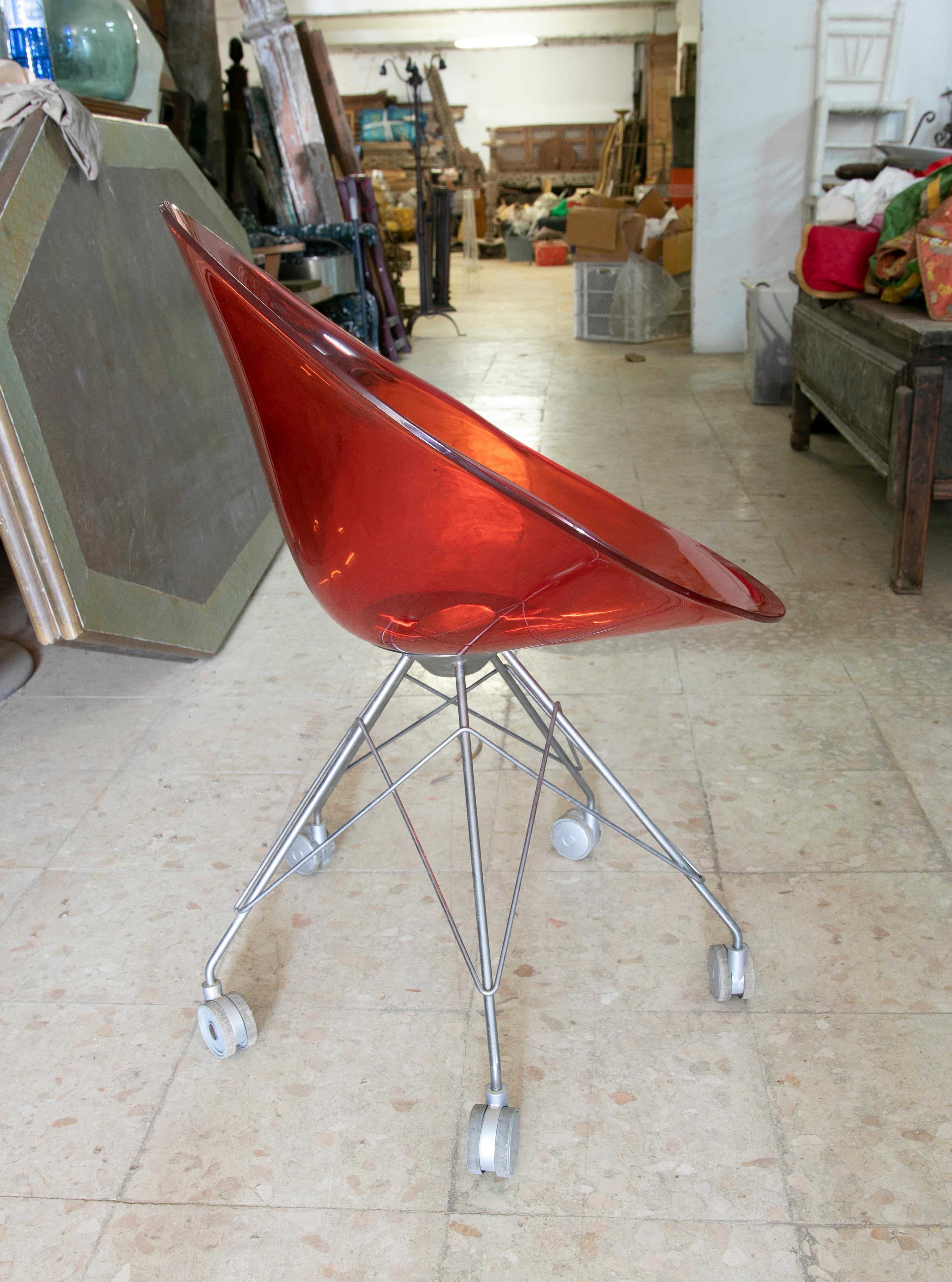 Italian Eros Red Eiffel Swivel Chair on Wheels Philippe Starck for Kartell, Italy For Sale