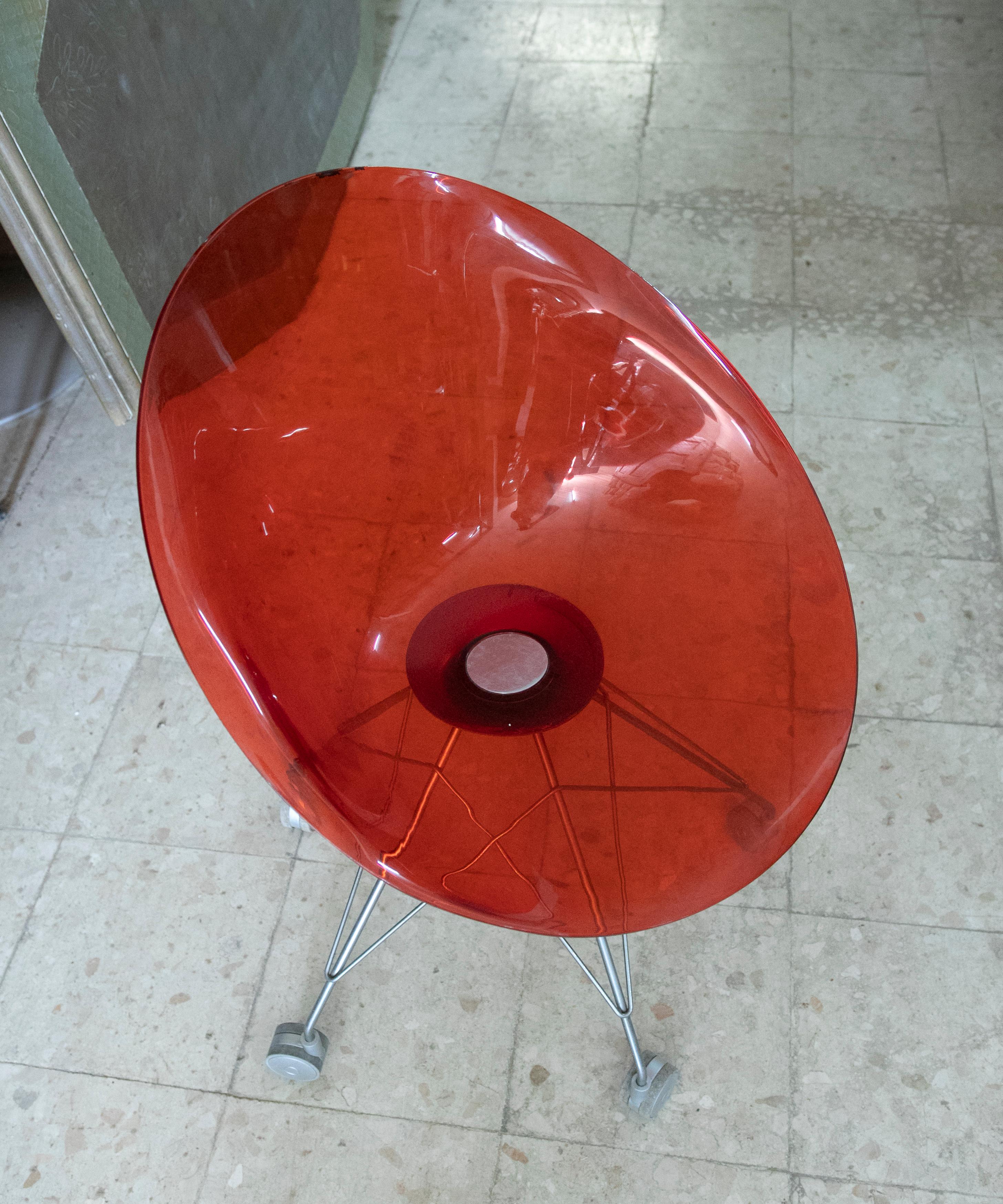 Eros Red Eiffel Swivel Chair on Wheels Philippe Starck for Kartell, Italy In Good Condition For Sale In Marbella, ES
