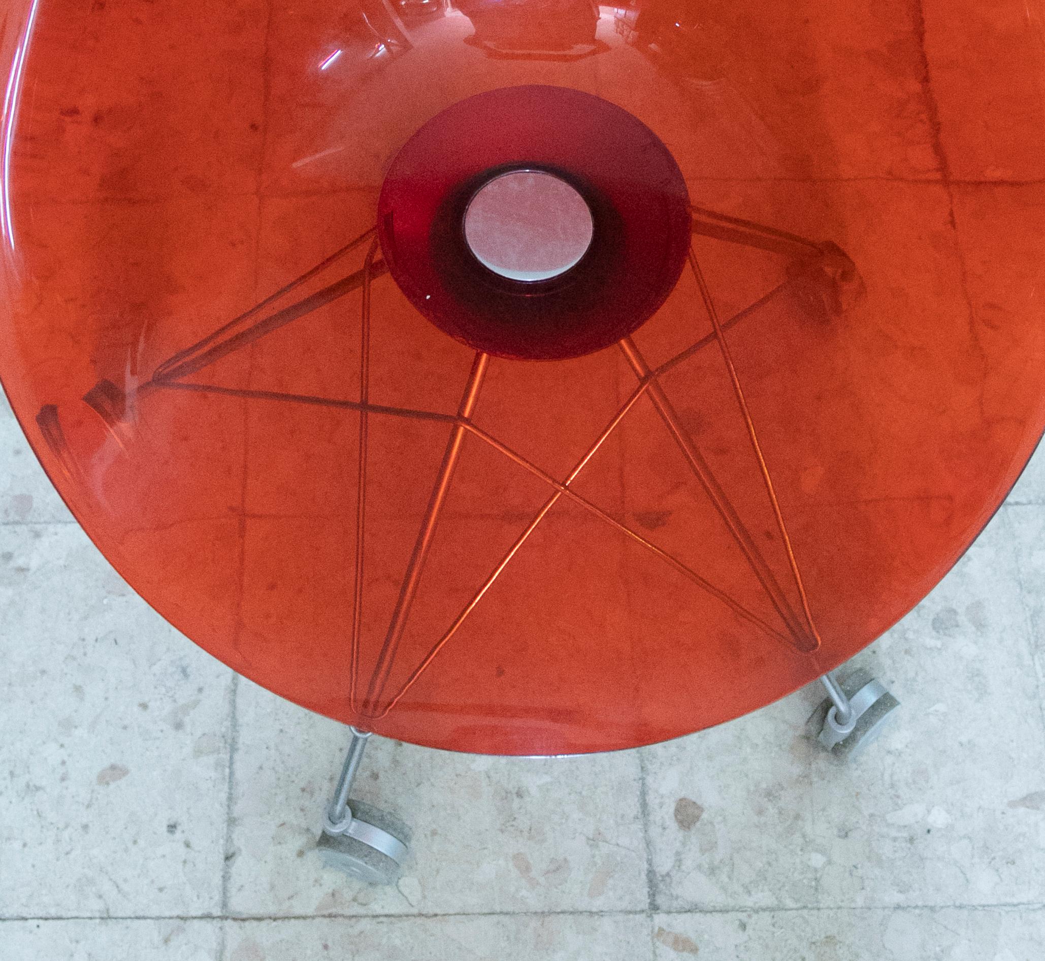 Chaise pivotante Eiffel rouge sur roues Eros de Philippe Starck pour Kartell, Italie en vente 1