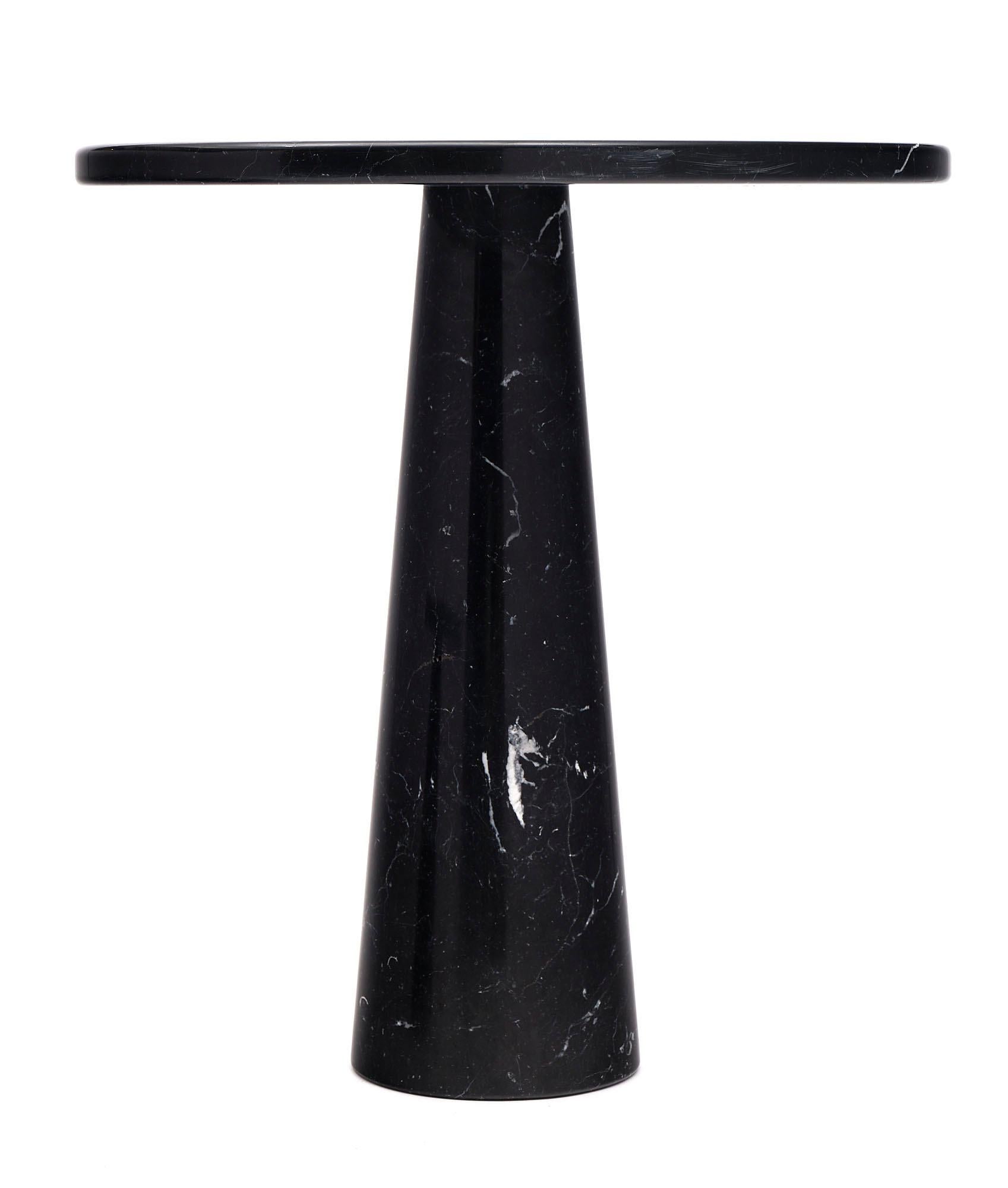Pair of side tables by Angelo Mangiarotti made of beautiful black marquina marble. Part of the Eros series and produced for Skipper; Italy 1970s. 

Measures: Large table
Height - 28.25”
Length - 26”
Depth - 18”

Small table 
Height -