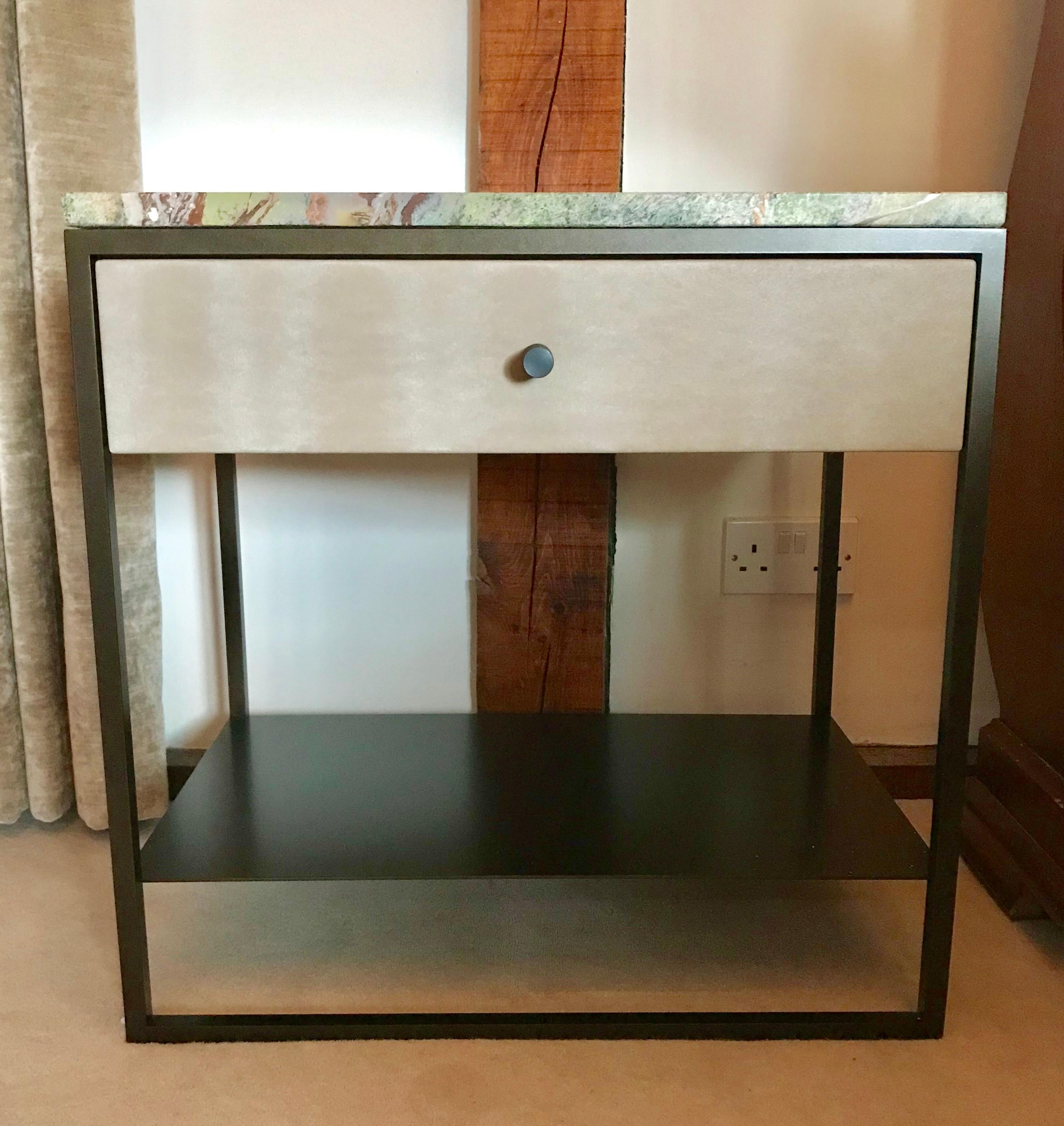 Eros Slim Bedside Table Marble Surface, Ultraleather & Dark Bronze Powder Coated In New Condition For Sale In London, GB