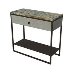 Eros Slim Bedside Table Marble Surface, Ultraleather & Dark Bronze Powder Coated