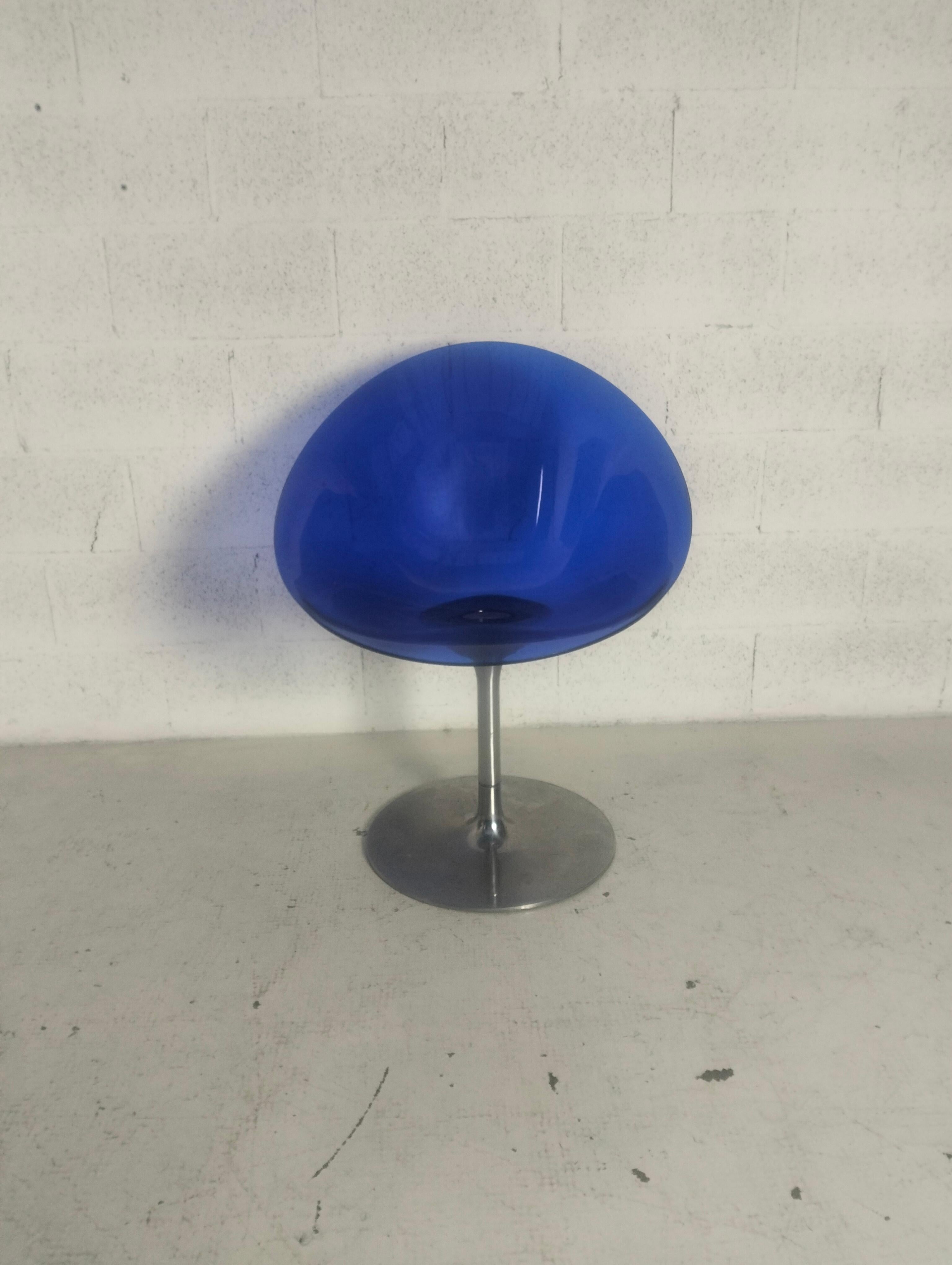 Aluminum Eros swivel blue chair by Philippe Starck for Kartell 90s For Sale