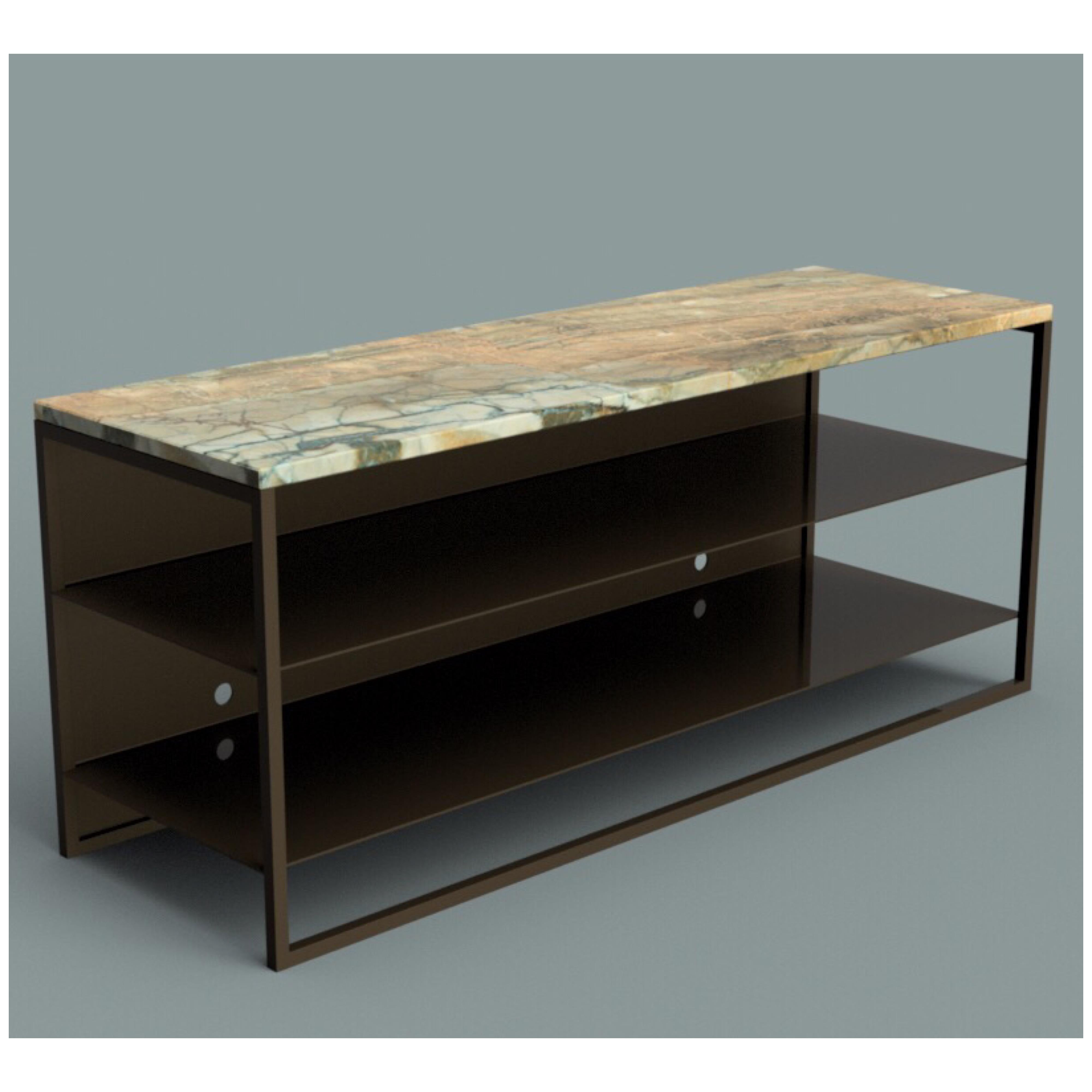 Eros TV Console in Blackened Steel Frame and Marble Surface In New Condition For Sale In London, GB