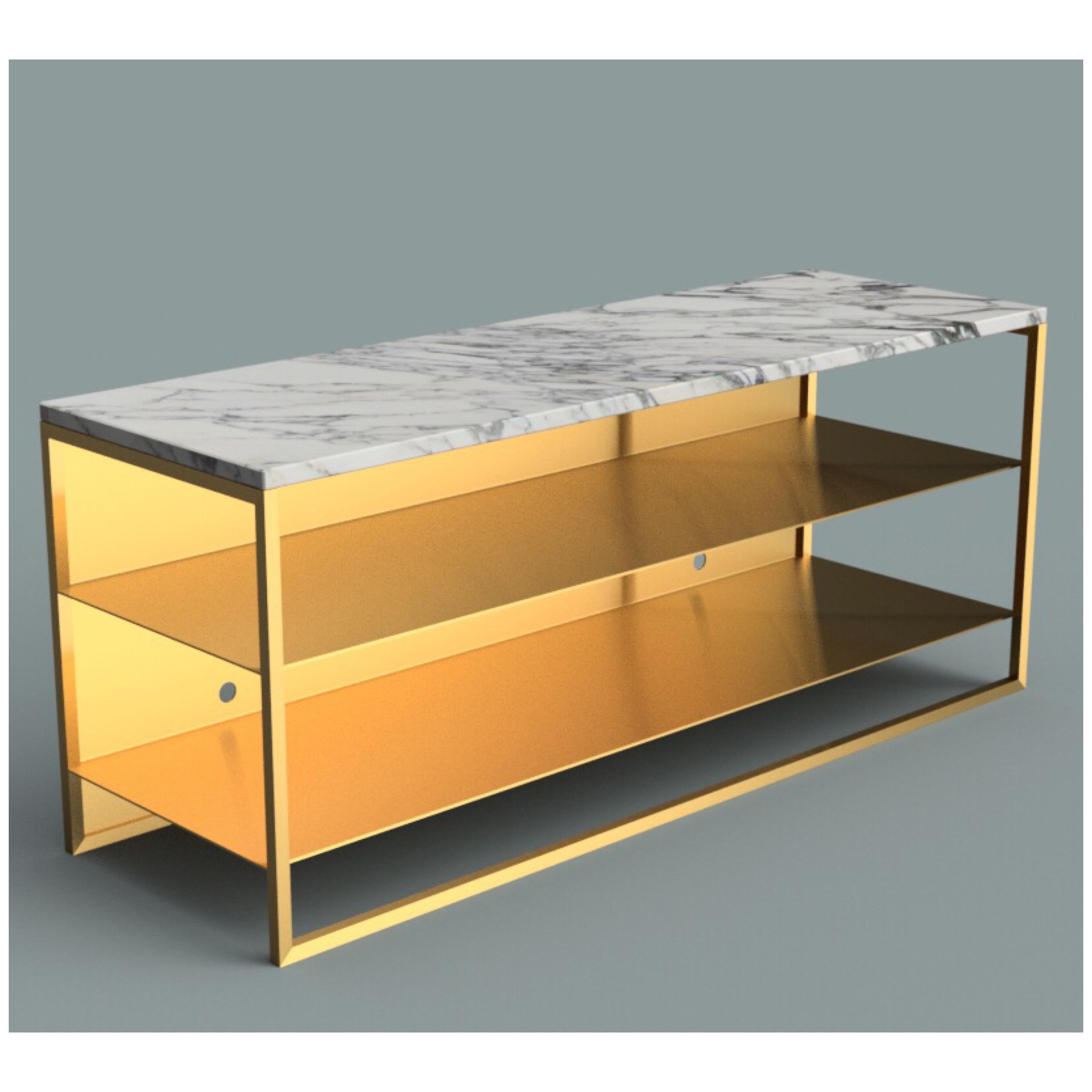 Contemporary Eros TV Console in Blackened Steel Frame and Marble Surface For Sale