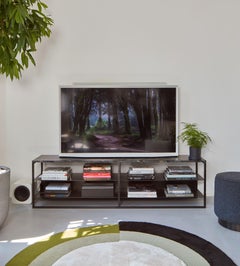 Eros TV Console in Blackened Steel Frame and Marble Surface