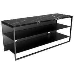 Eros TV Console in Blackened Steel Frame and Marble Surface