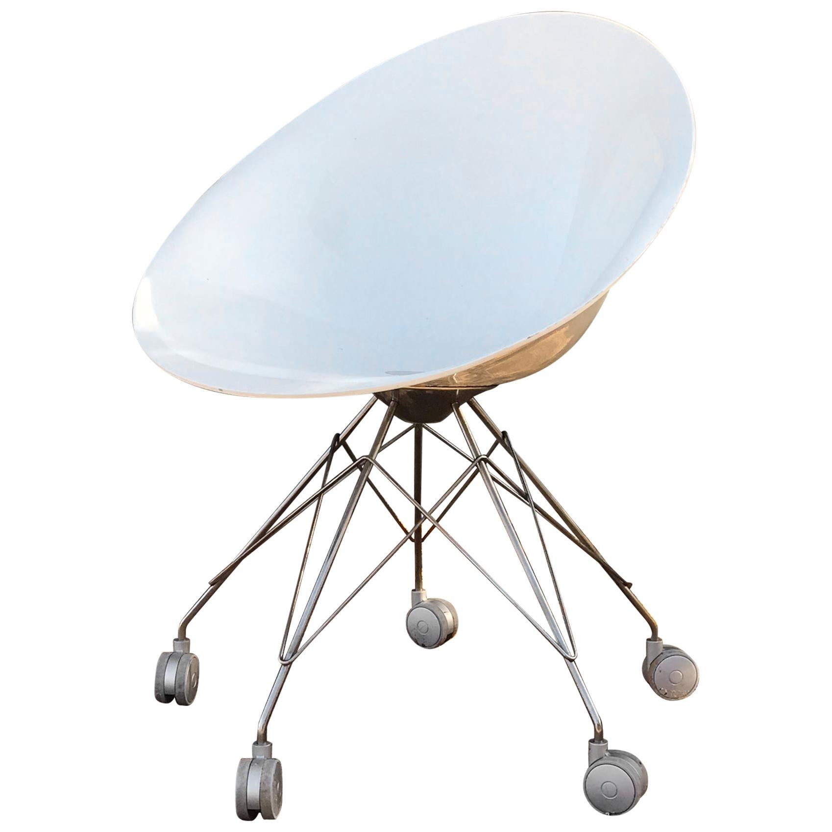 Eros White Eiffel Swivel Chair on Wheels Philippe Starck for Kartell Italy