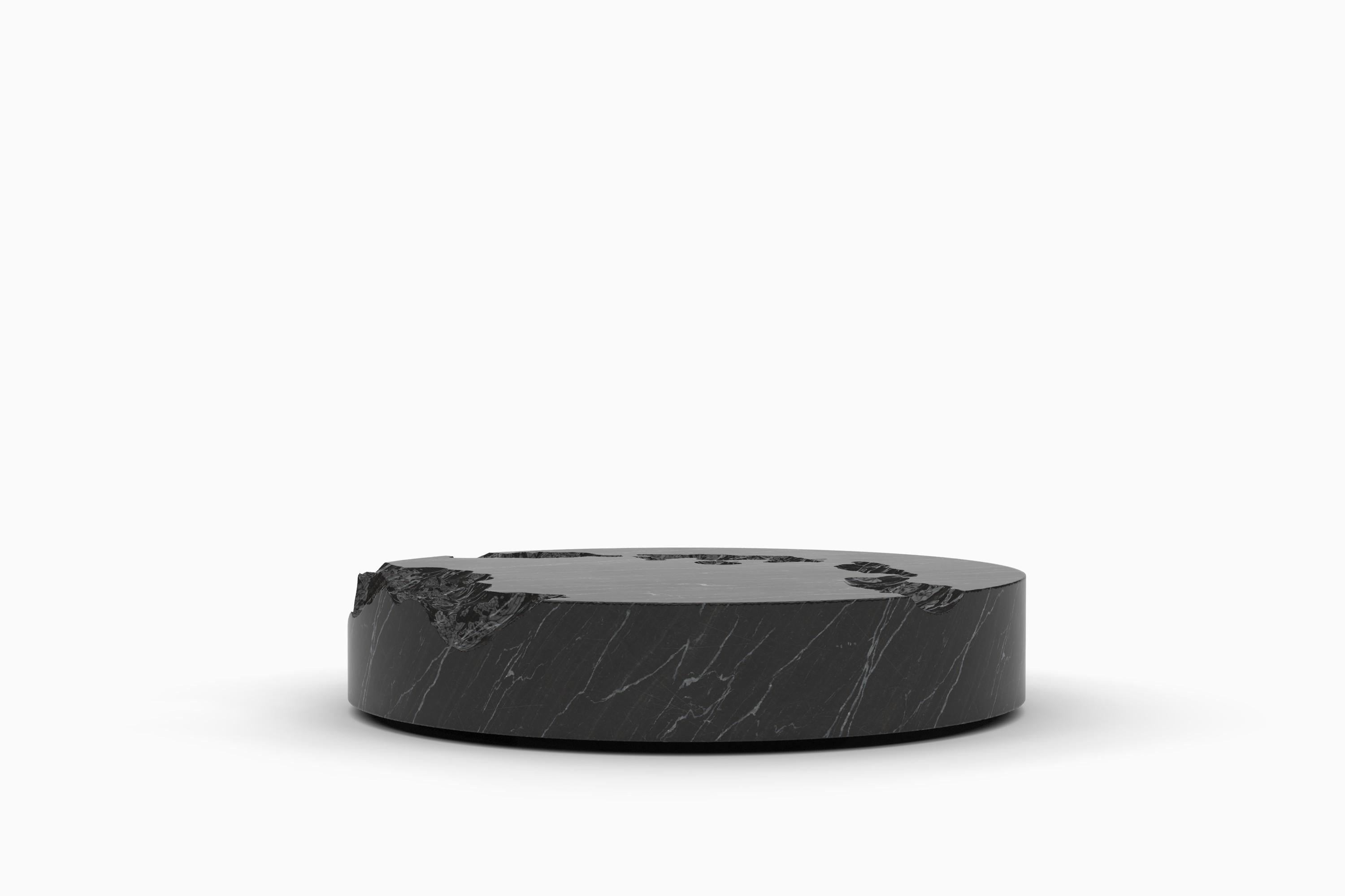 Contemporary Erosia Black Marble Round Coffee Table For Sale