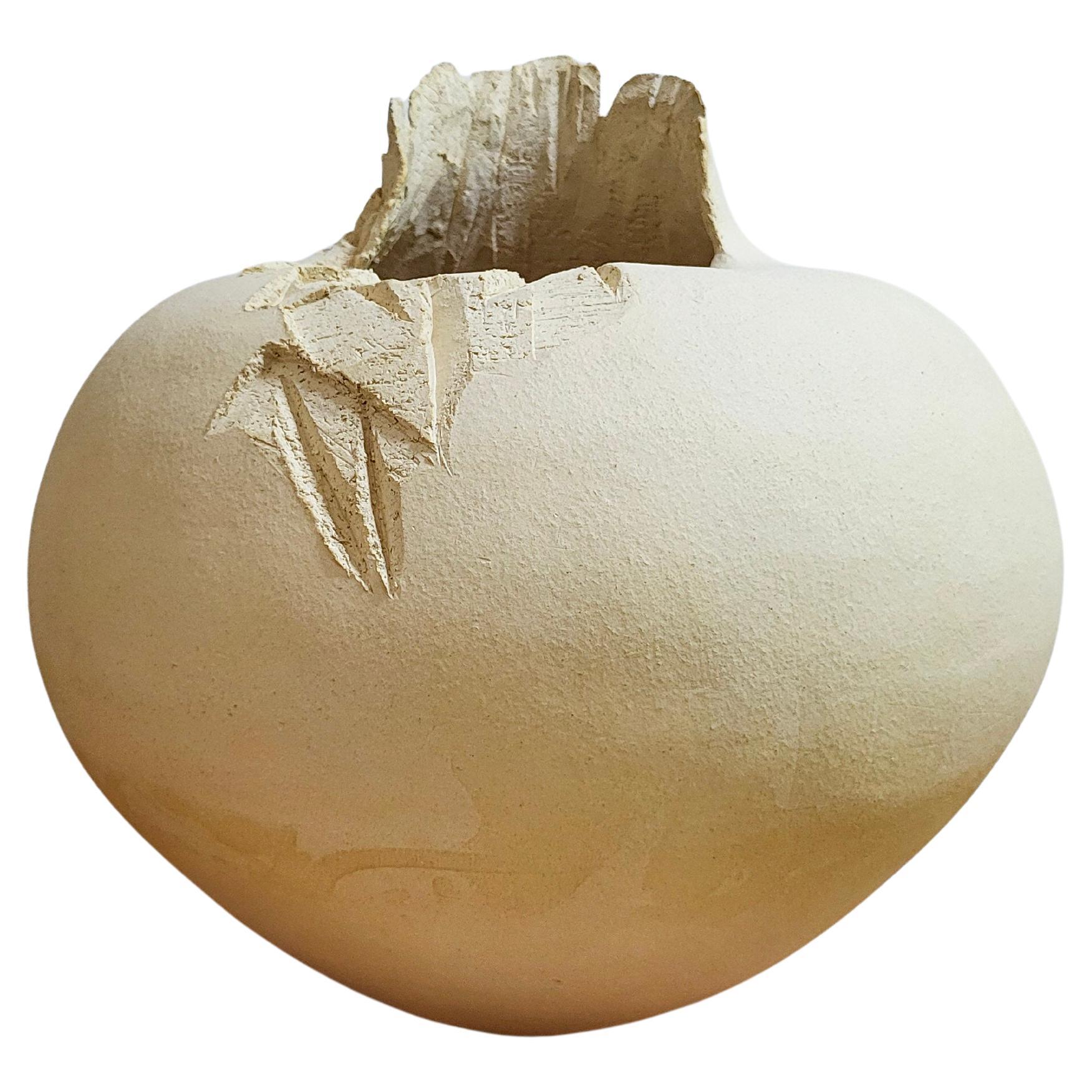 Erosion’s Memory IV — Hand-Built Ceramic Sculpture in Beige Stoneware
