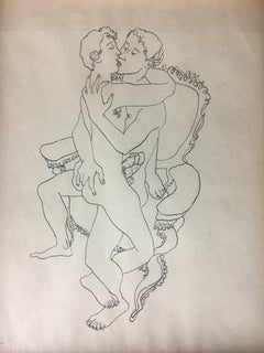 Dessin à l'encre d'art érotique attribué à Jean Boullet