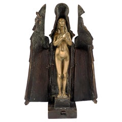 Erotic Bronze Female Nude in Sarcophagus by Bergmann Vienna Around 1910