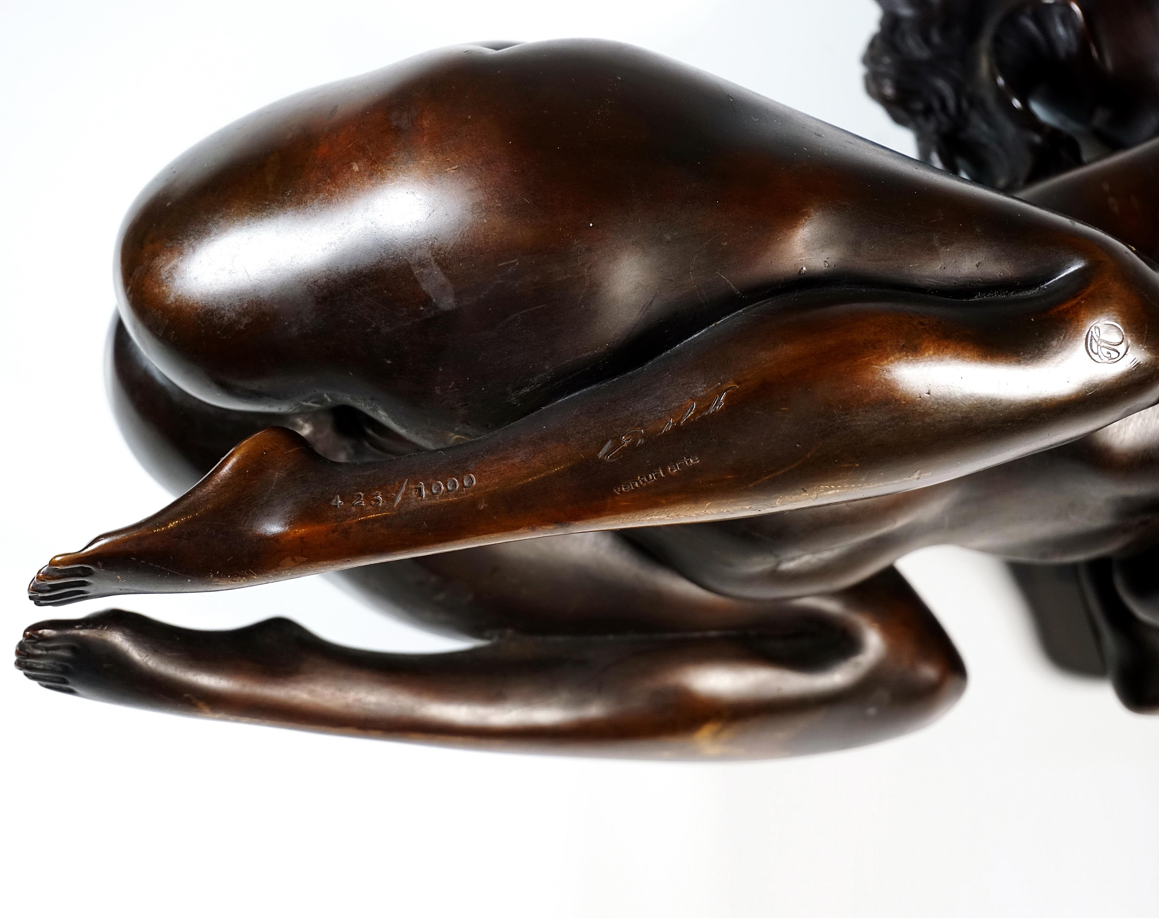 Cast Erotic Bronze Figure, Sphinx On Granite Base, by Ernst Fuchs, Venturi Arte, 1977 For Sale