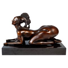 Erotic Bronze Figure, Sphinx On Granite Base, by Ernst Fuchs, Venturi Arte, 1977