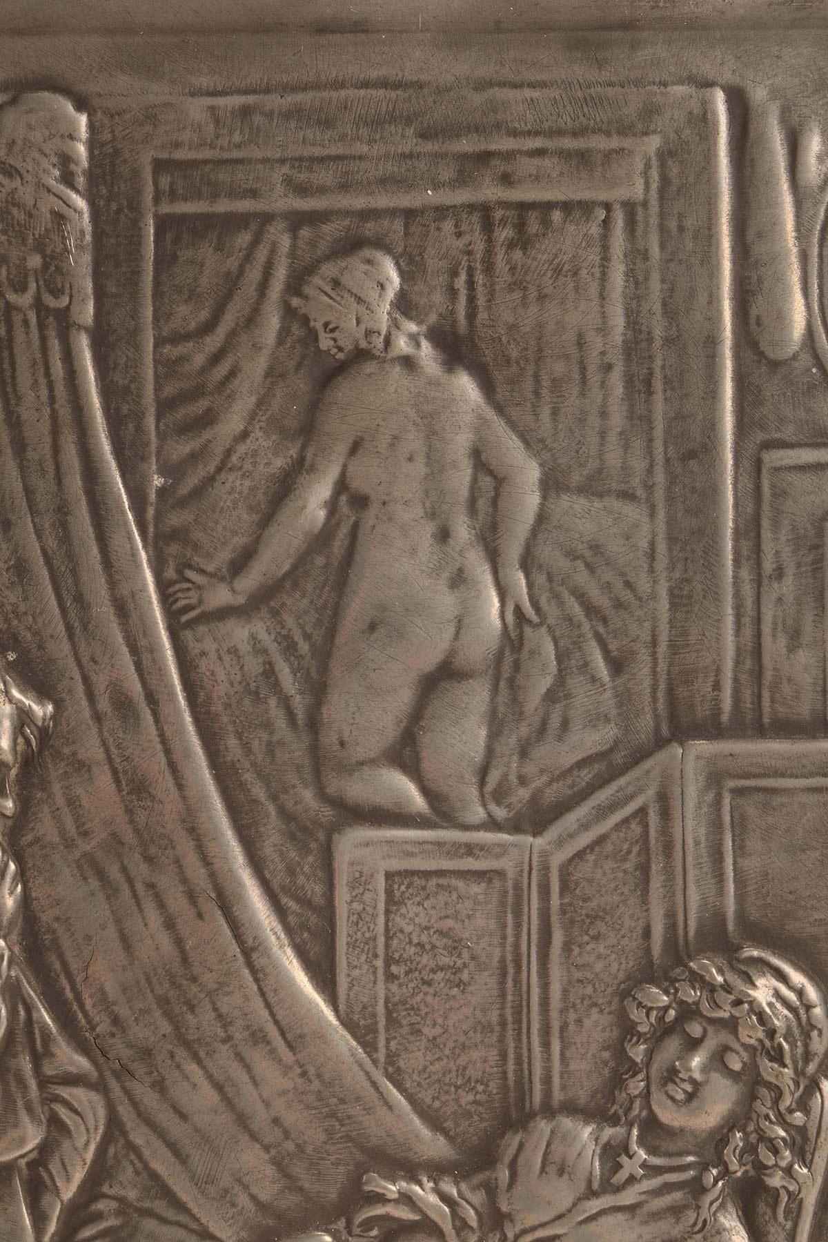 XIX secolo Targa erotica in peltro fuso, Francia 1880. in vendita