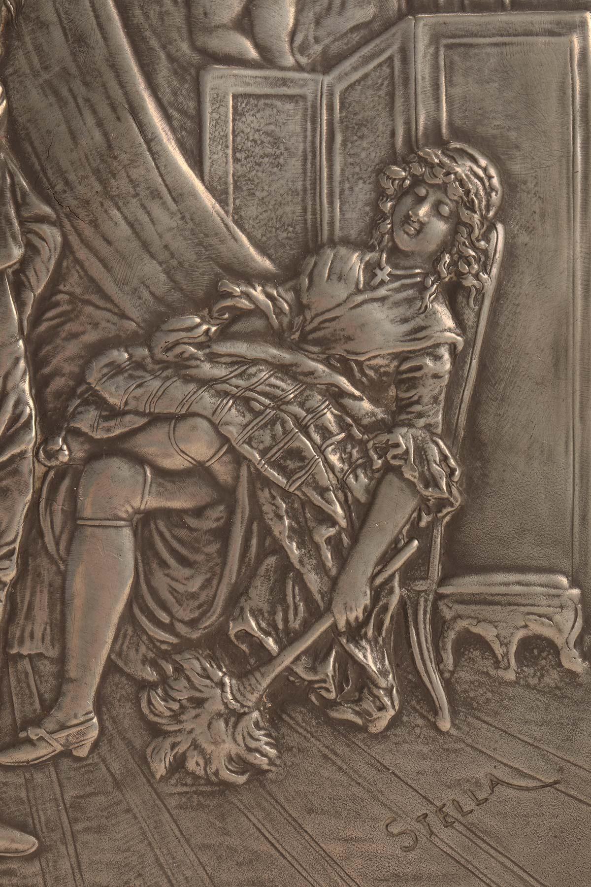 Peltro Targa erotica in peltro fuso, Francia 1880. in vendita