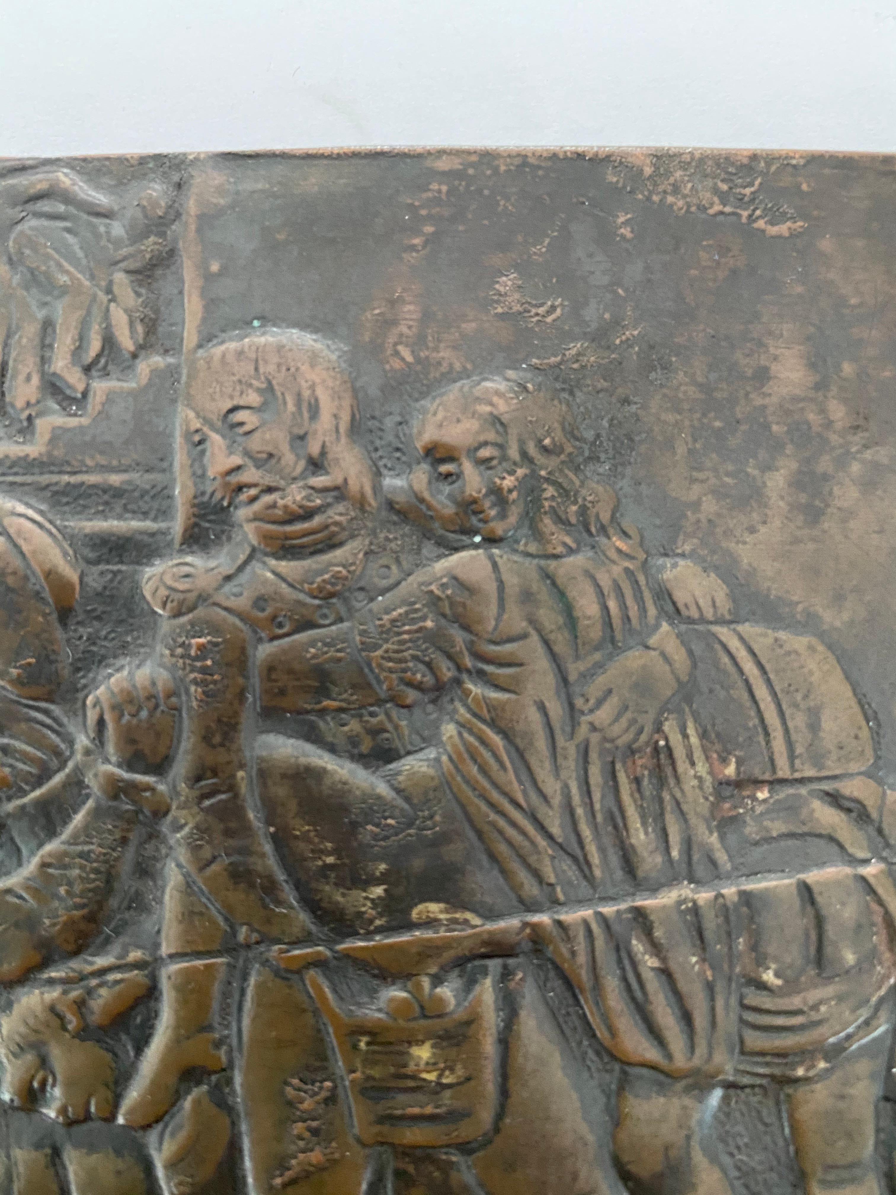 Erotic Copper Repoussé Relief of an Orgy with French Soldiers, Mid- 19th Century In Distressed Condition For Sale In Kensington, MD