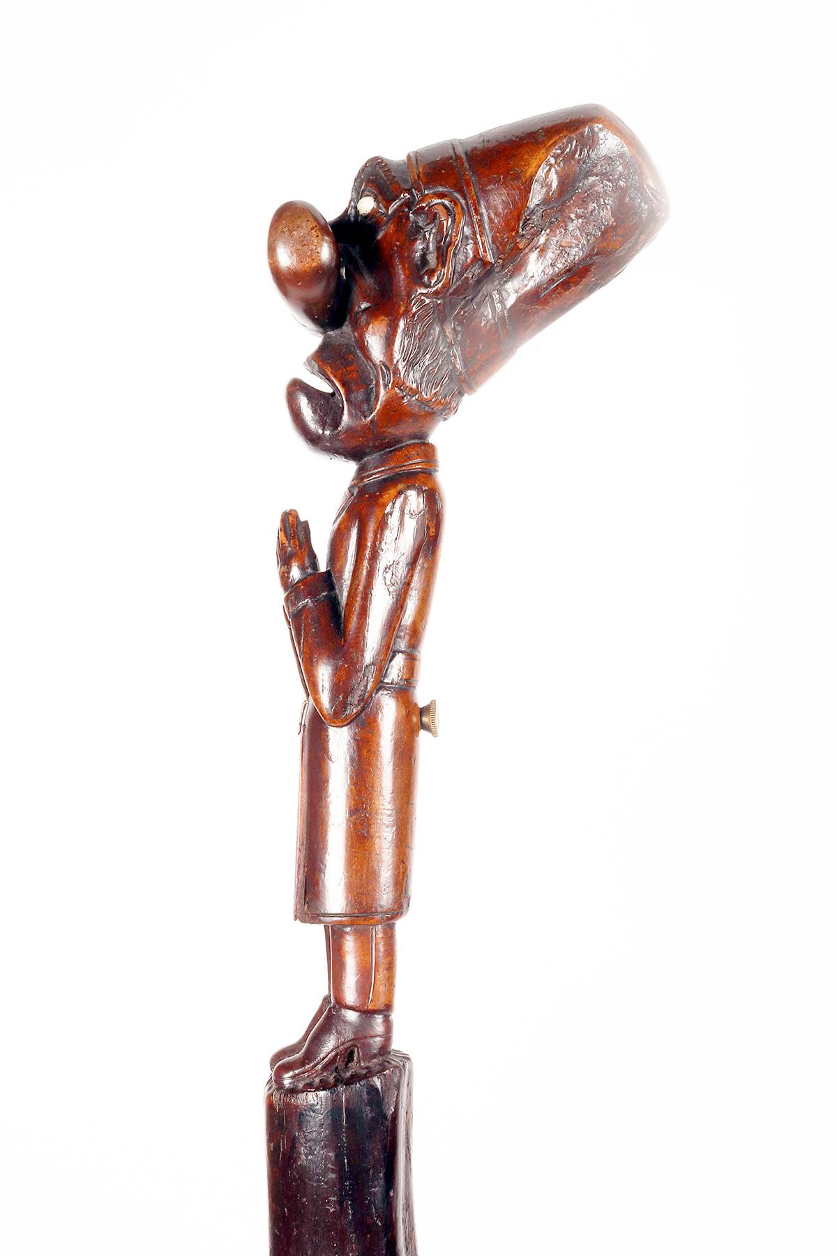 Erotische Volkskunst  walking stick, der einen Mann im Akt des Gebets darstellt, England 1850. (19. Jahrhundert) im Angebot