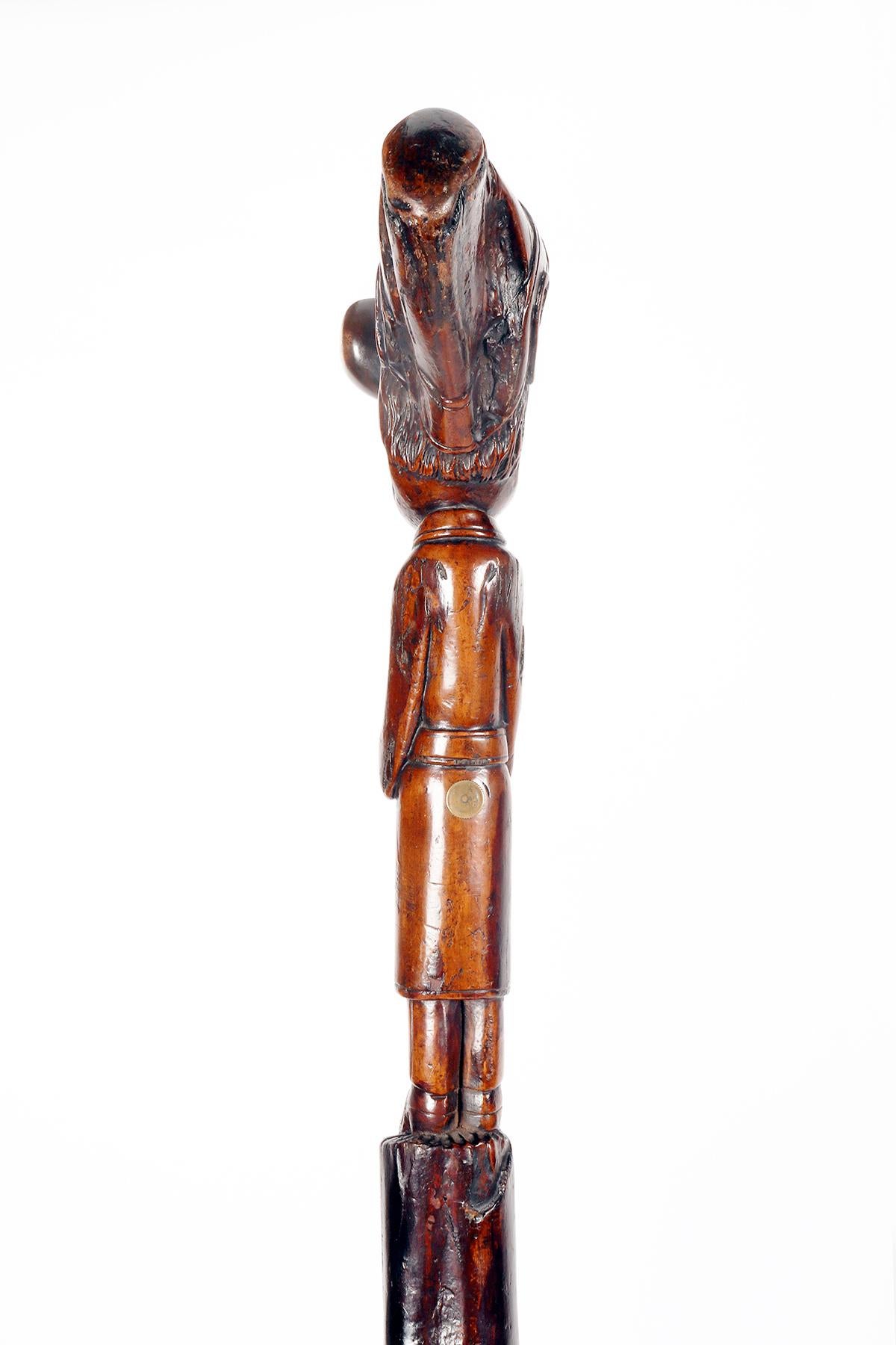 Erotische Volkskunst  walking stick, der einen Mann im Akt des Gebets darstellt, England 1850. (Messing) im Angebot