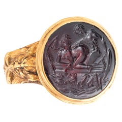 Erotic Garnet Intaglio Ring Late 17th Century
