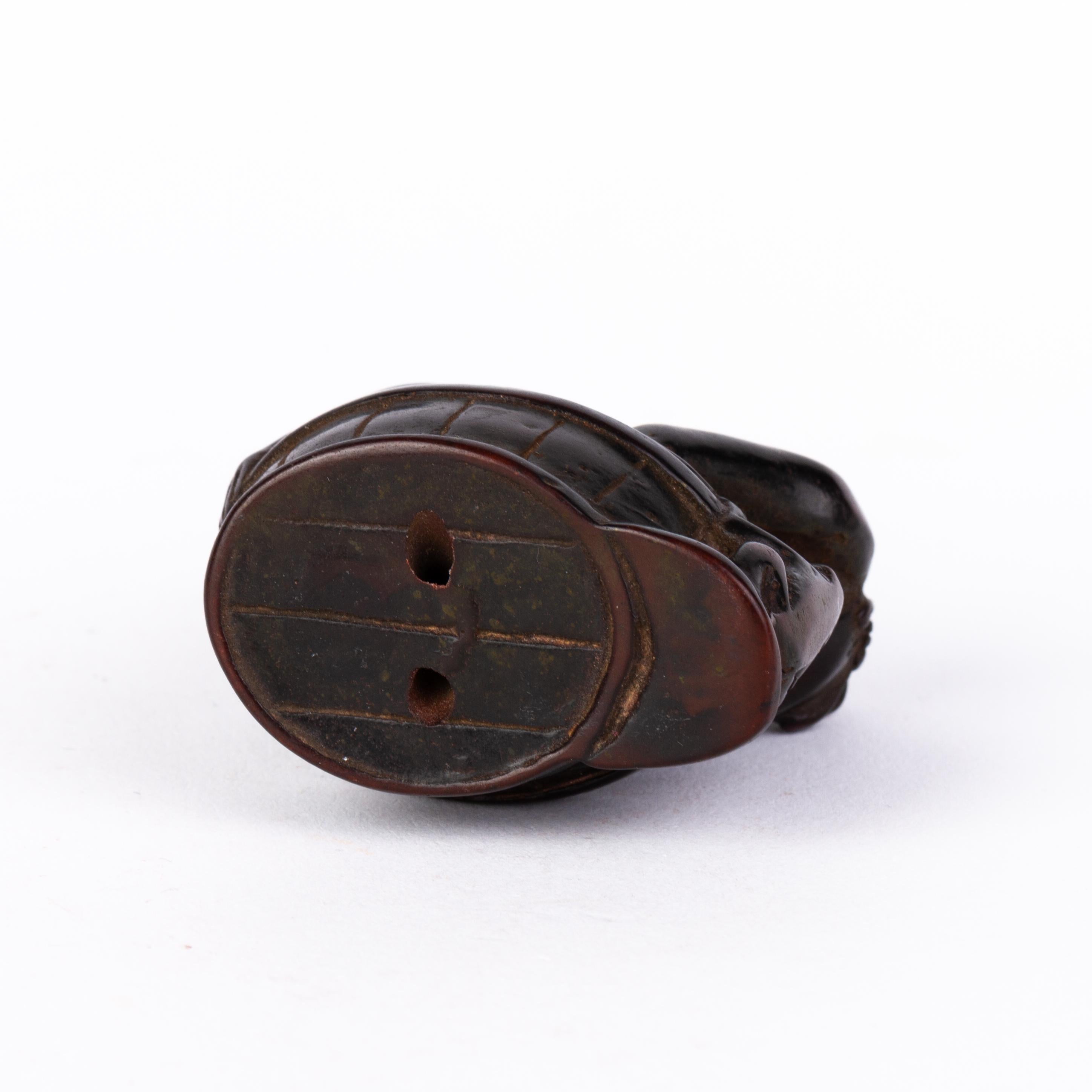 20th Century Erotic Japanese Carved Ebony Wood Woman Bathing Netsuke Inro Ojime