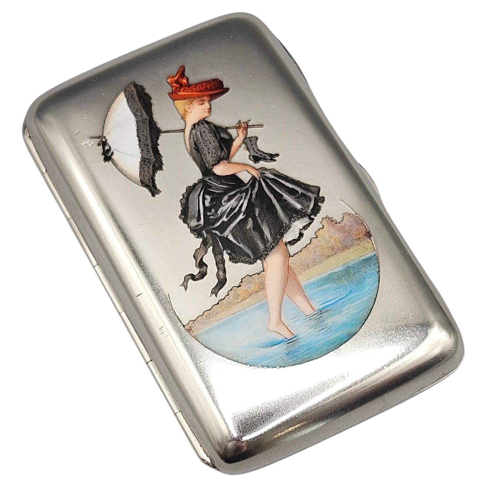 Erotic Silver & Enamel Cigarette Case by Georg Adam Scheid, Vienna, c.1900