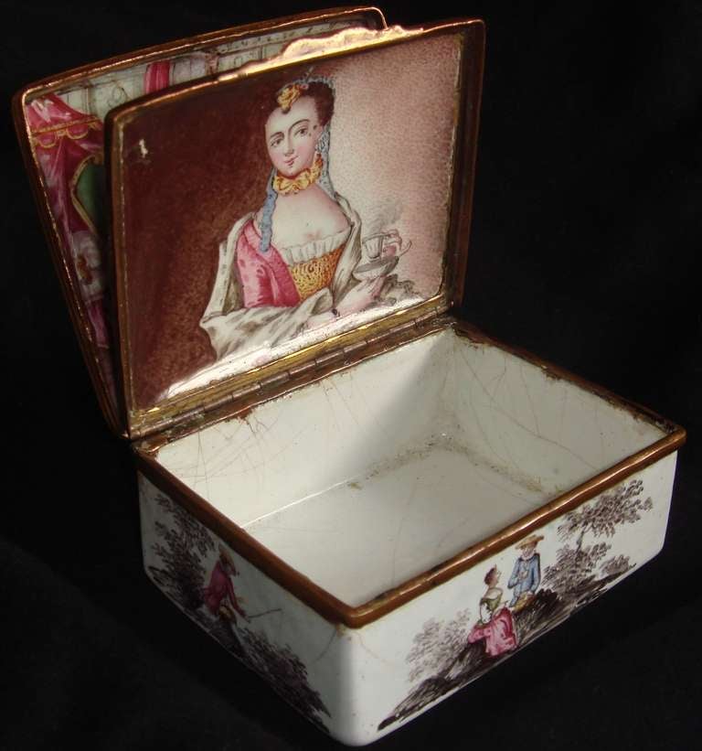 Copper Erotic Snuff Tobacco Box with Highly Explicit Erotic Scenes Behind Secret Lid
