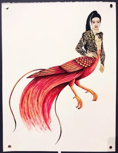 Sirène 2 en aquarelle de l'Arbre de vie érotique par Heather Ujiie