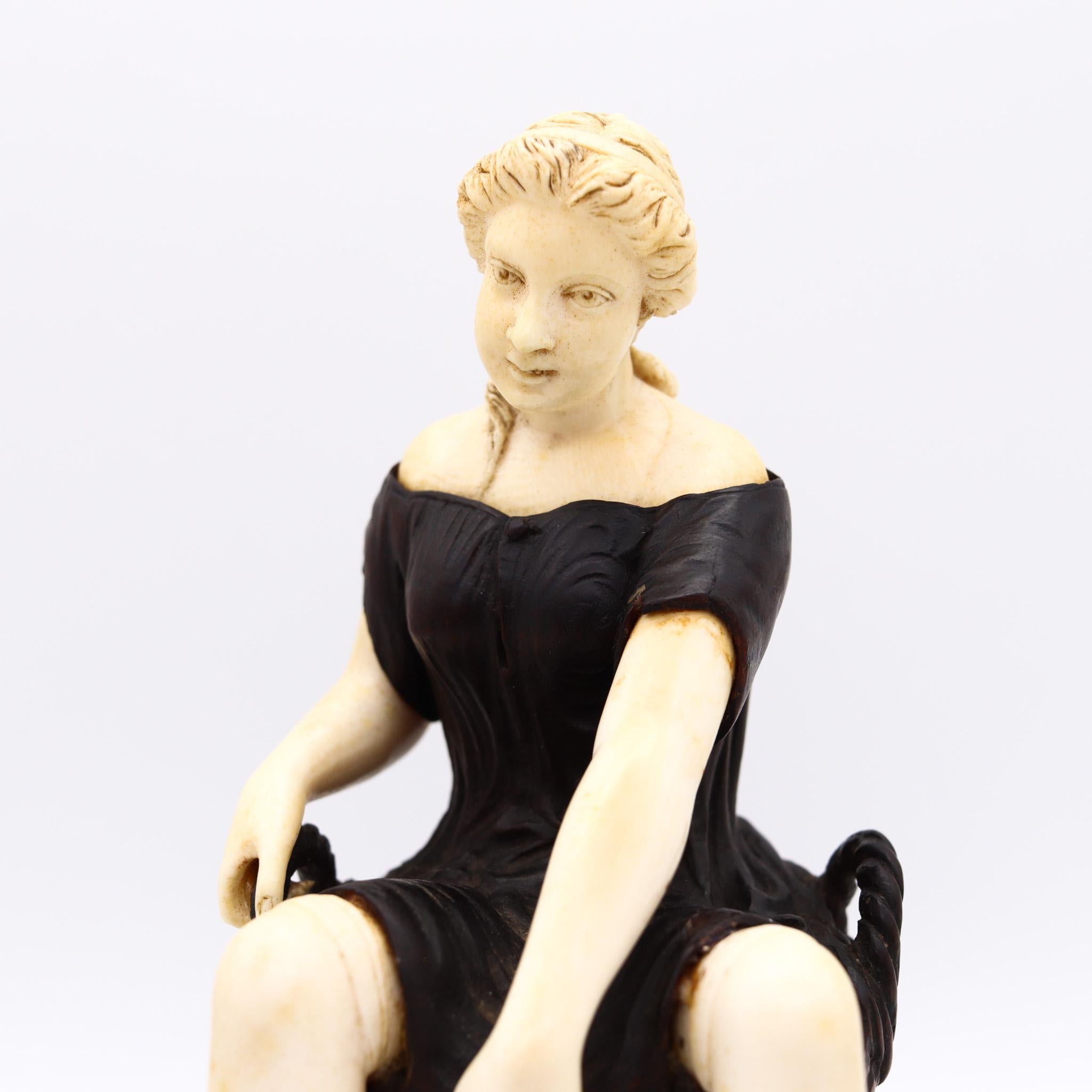 Sculpté à la main Boîte de sculpture érotique du 19ème siècle représentant une femme assise sur un panier sculpté en bois en vente