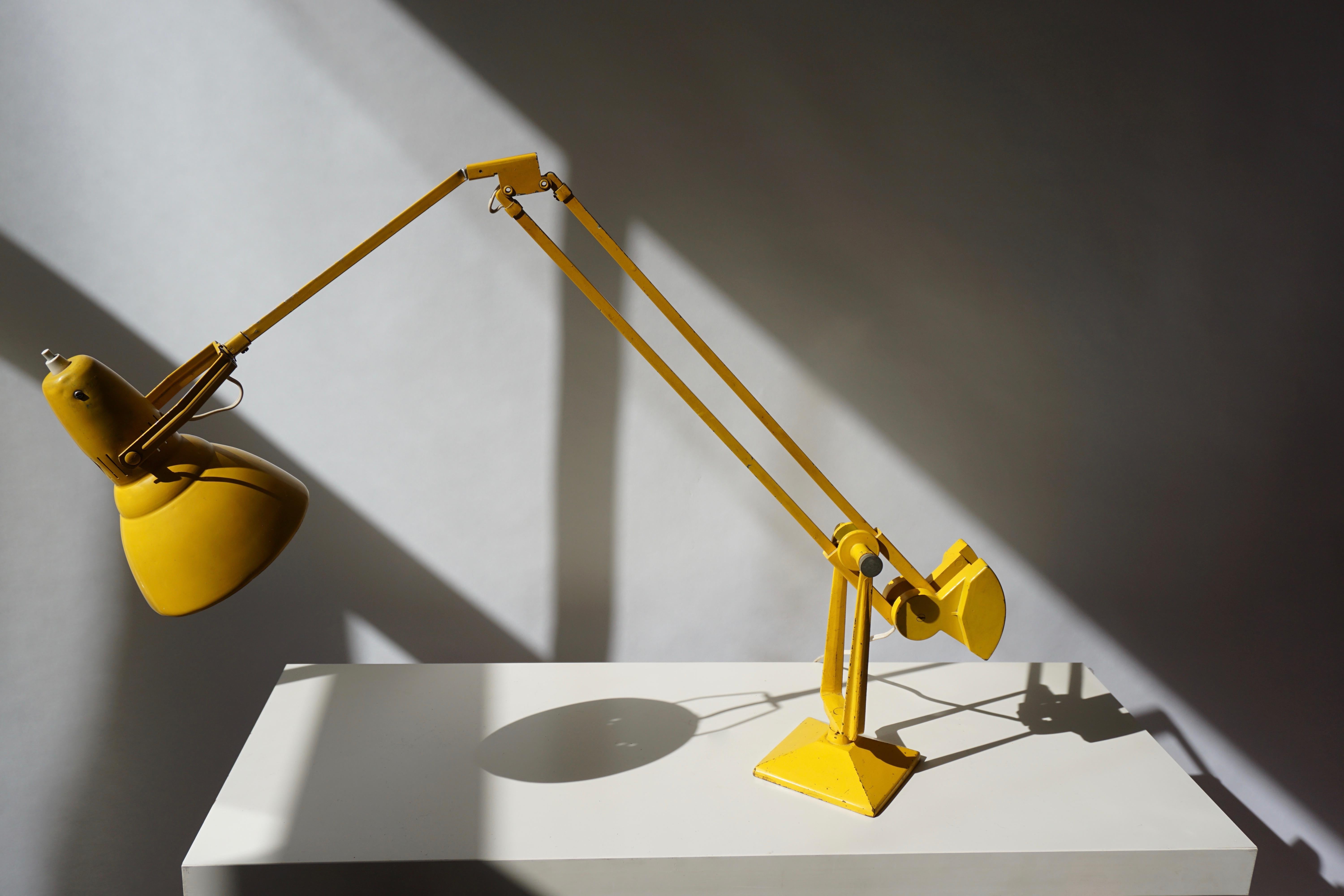 Mid-Century Modern Erpe Belgium Yellow Metal Adjustable Desk Lamp